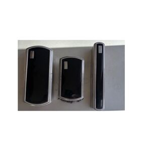 Vintage Art Deco 3 Piece Grooming Set Black Aluminum Clothes Brush & StorageTins